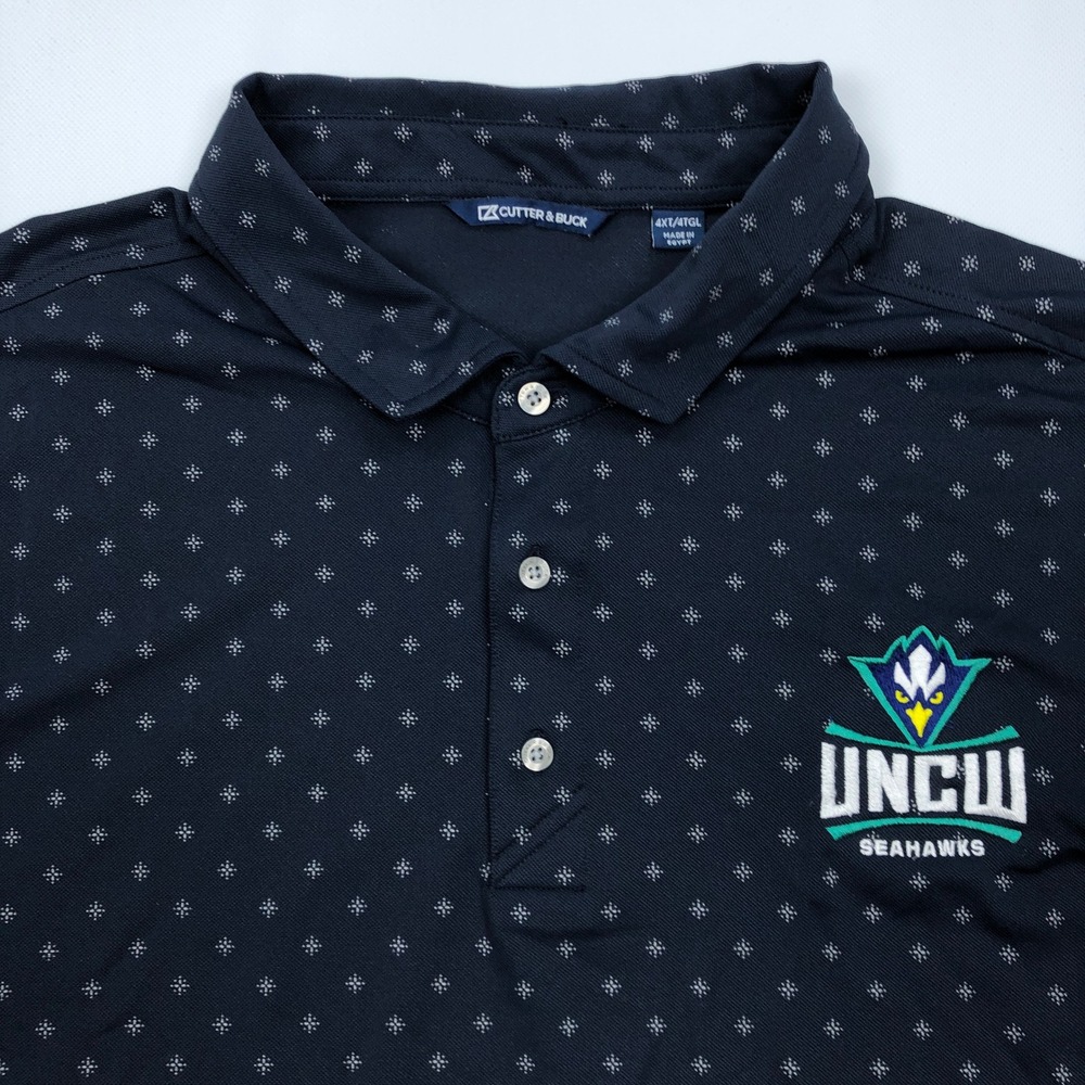 Cutter & Buck UNCW Seahawks Polo Shirt Mens 4XT Navy Blue Geometric Print 12176 - Picture 2 of 8